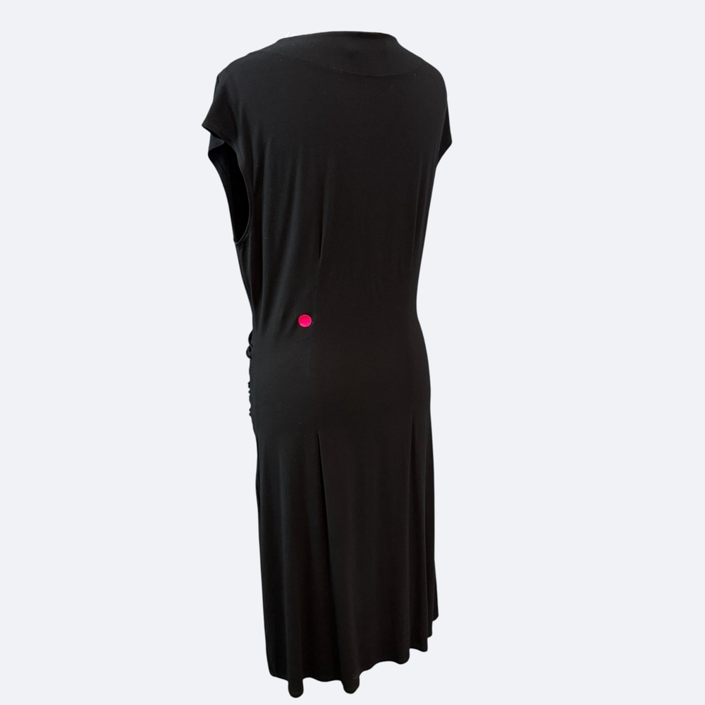 Fresh Produce Women's Black Faux Wrap Dress Size L USA Ruched Stretch Minimalist - Picture 4 of 7